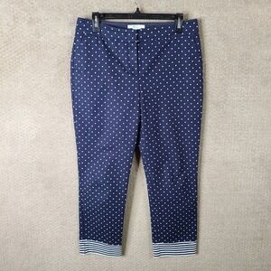 Boden Pants Womens 8 Blue White Polka‎ Dot Chino Trousers Cotton Blend Stretch